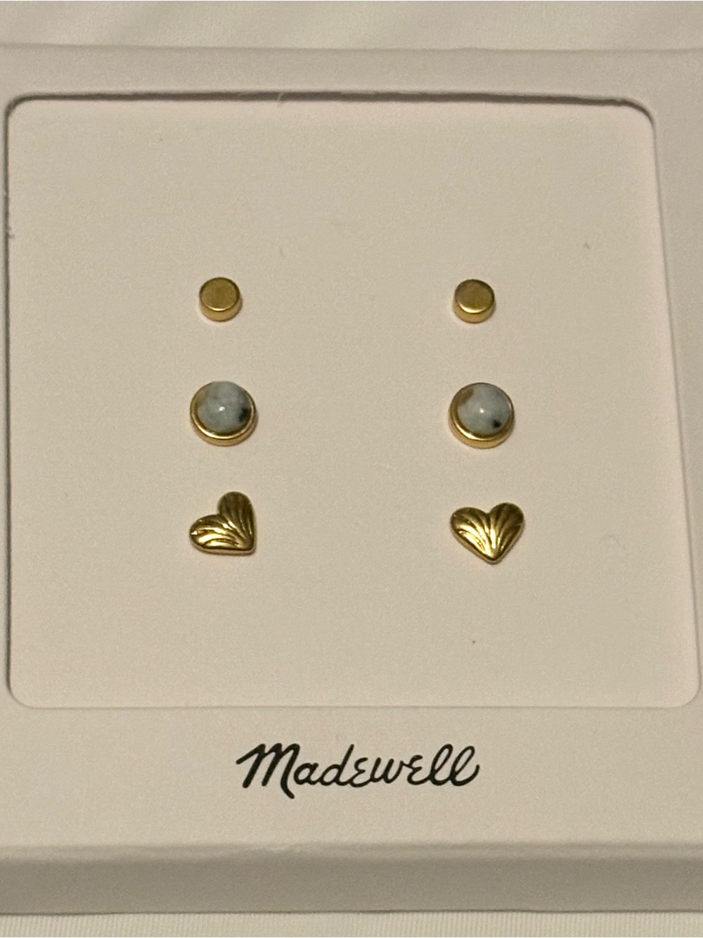 *New* Madewell Carved Heart Semiprecious Stud Earrings Set- 3 Pairs